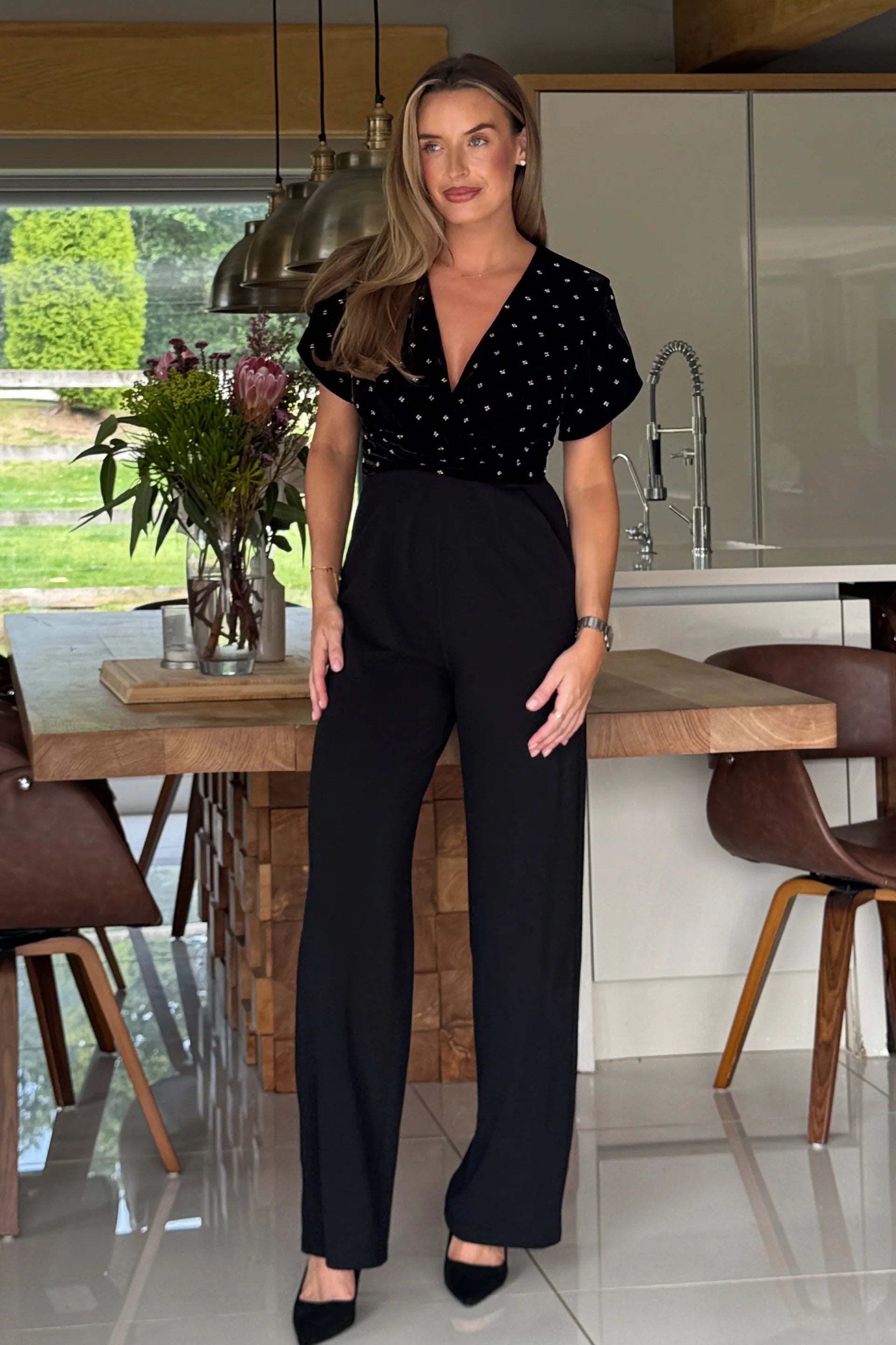 Bridget Twist Front Split Arm Jumpsuit (Black)