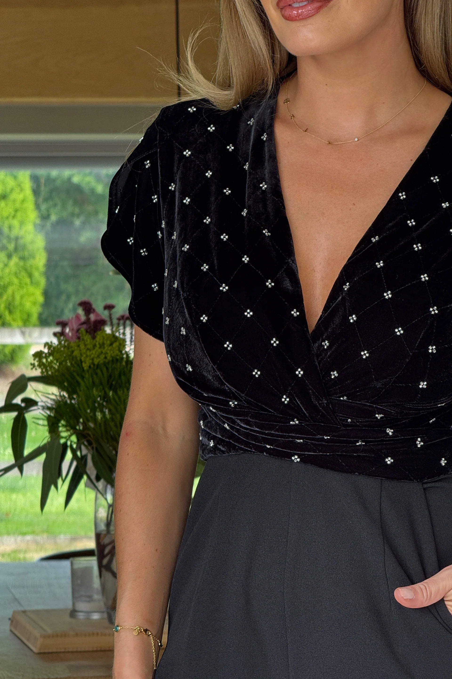 Bridget Twist Front Split Arm Jumpsuit (Black)