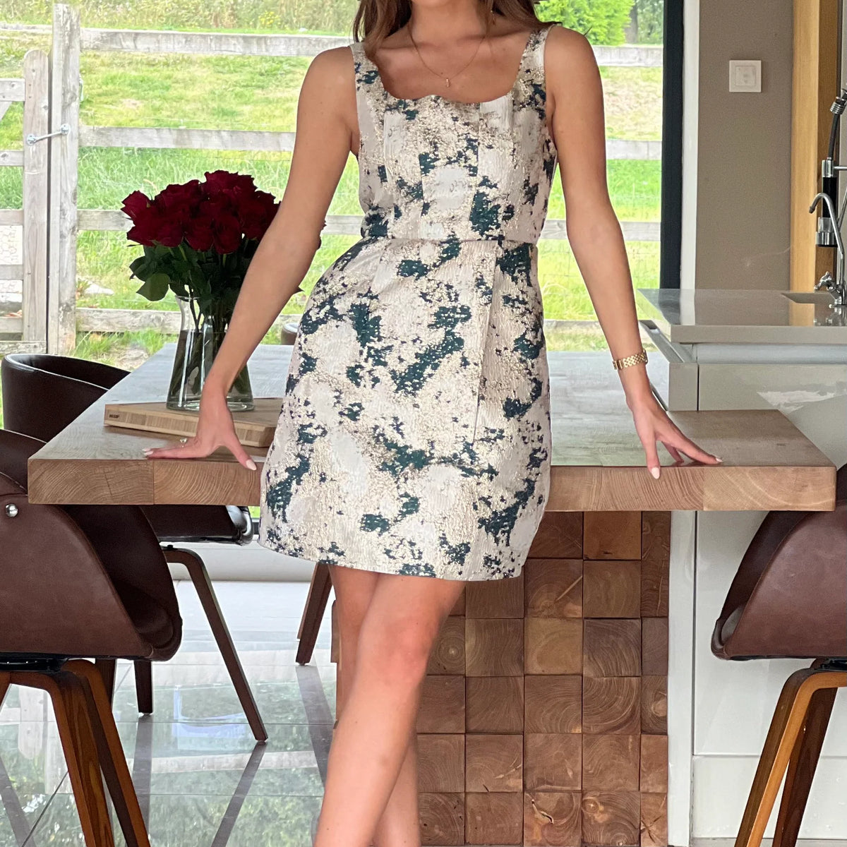 Shania Jacquard Structured Mini Dress (Green) | Love Cherish | Dress