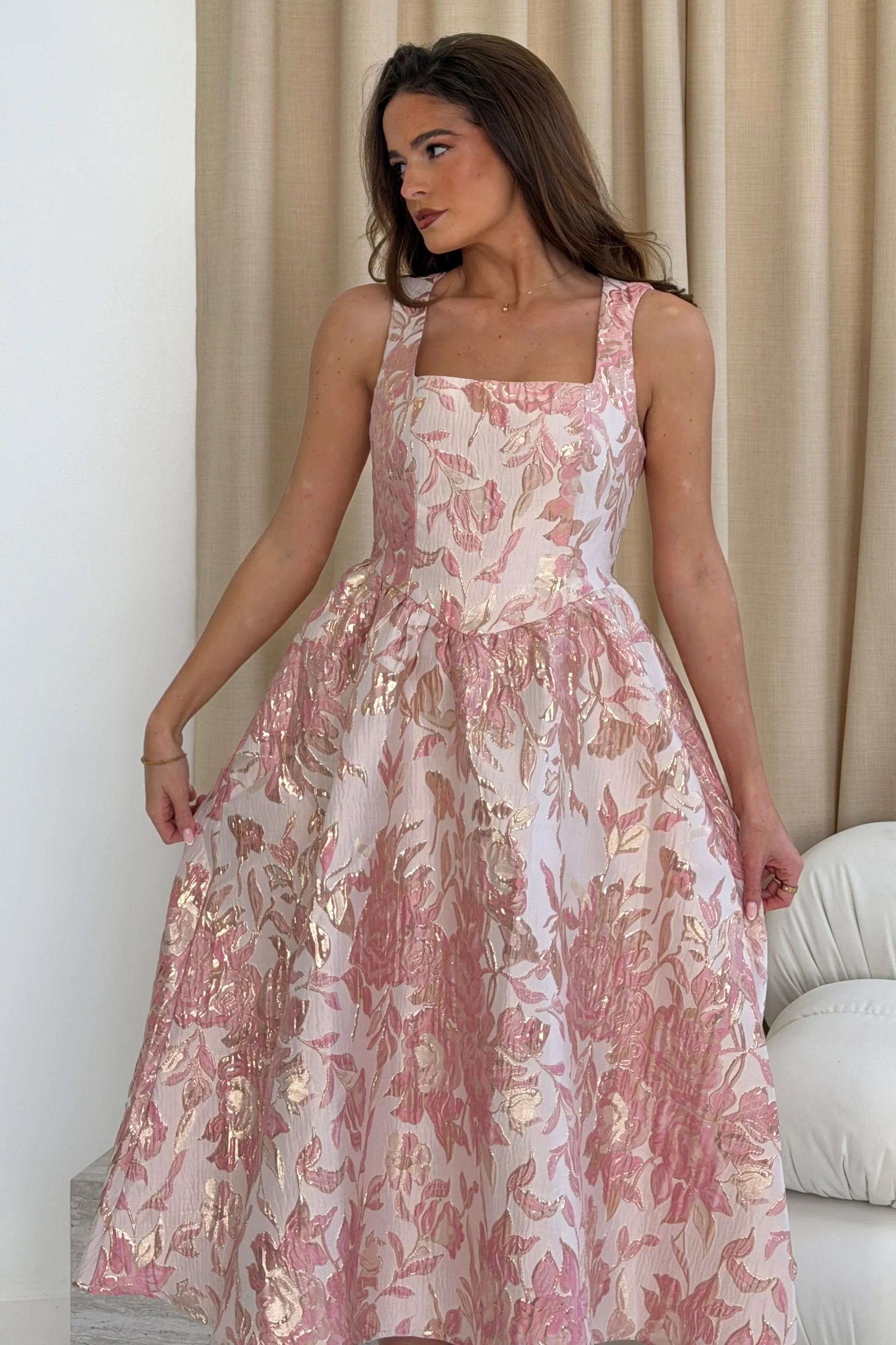 Rosie Midi Dress (Pink Floral)