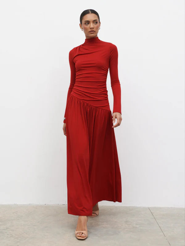 Shai Ruched Maxi Dress (Red)
