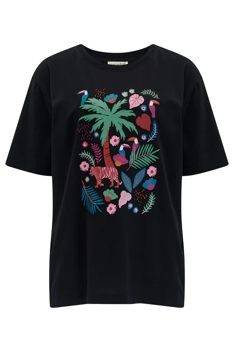 Kinsley Relaxed T-Shirt (Black, Tigers & Toucans)