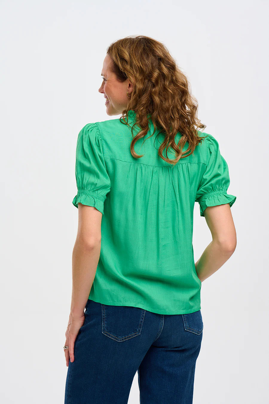 Angelique Top (Green Rainbow Parrots Embroidery)