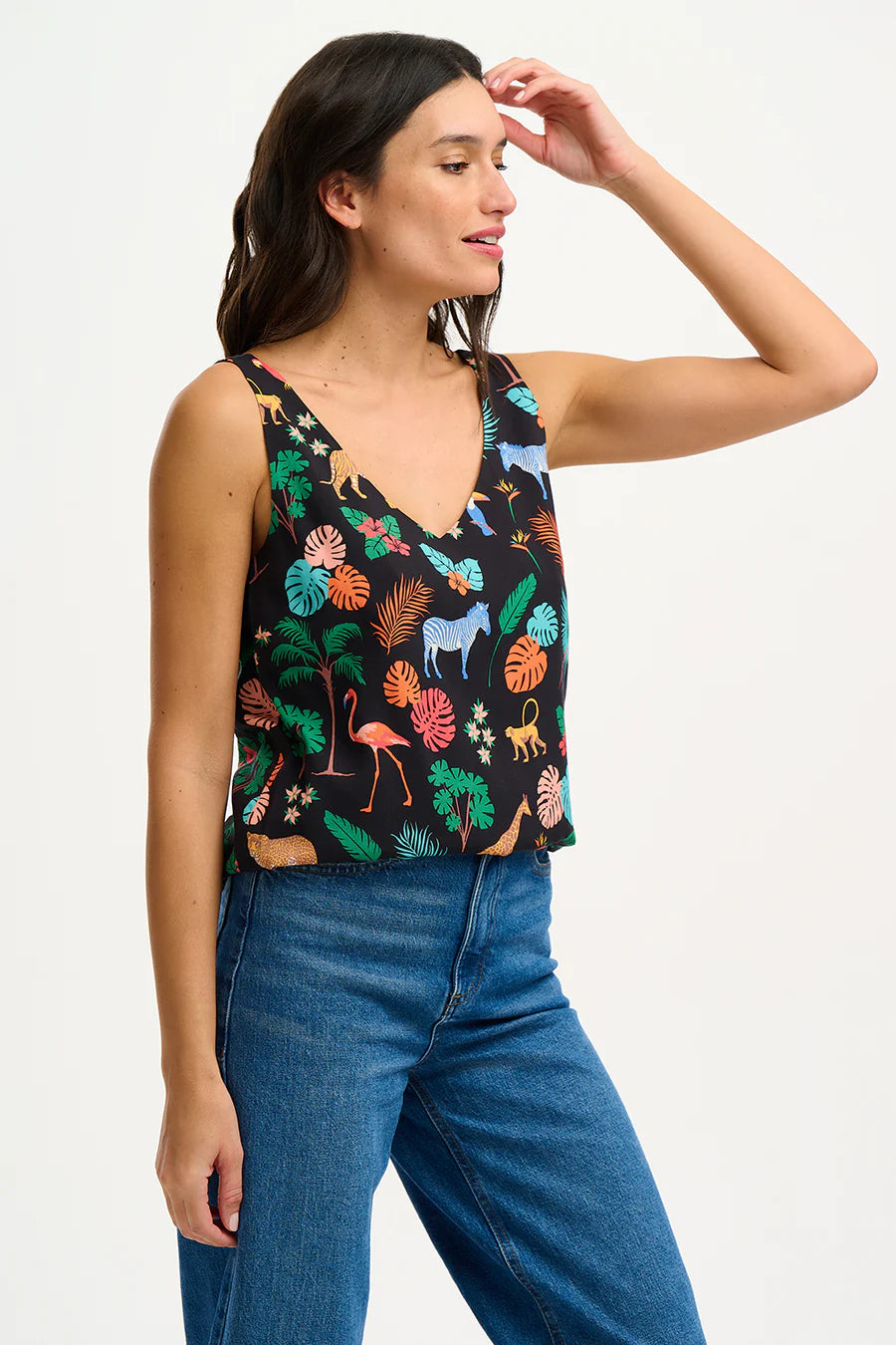 Romy Vest Top (Black Tropical Safari)