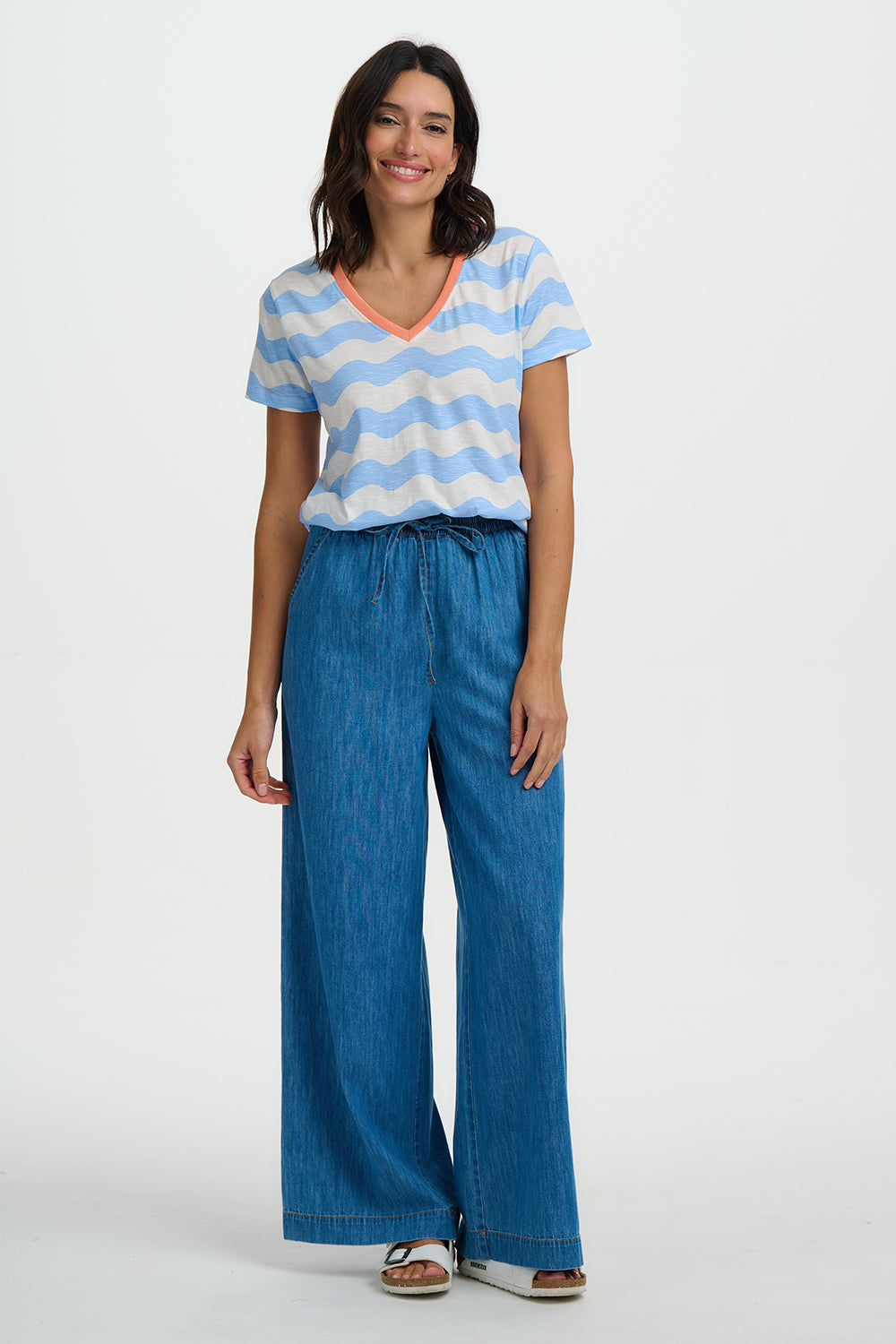 Khloe T-Shirt (Off White/Blue)