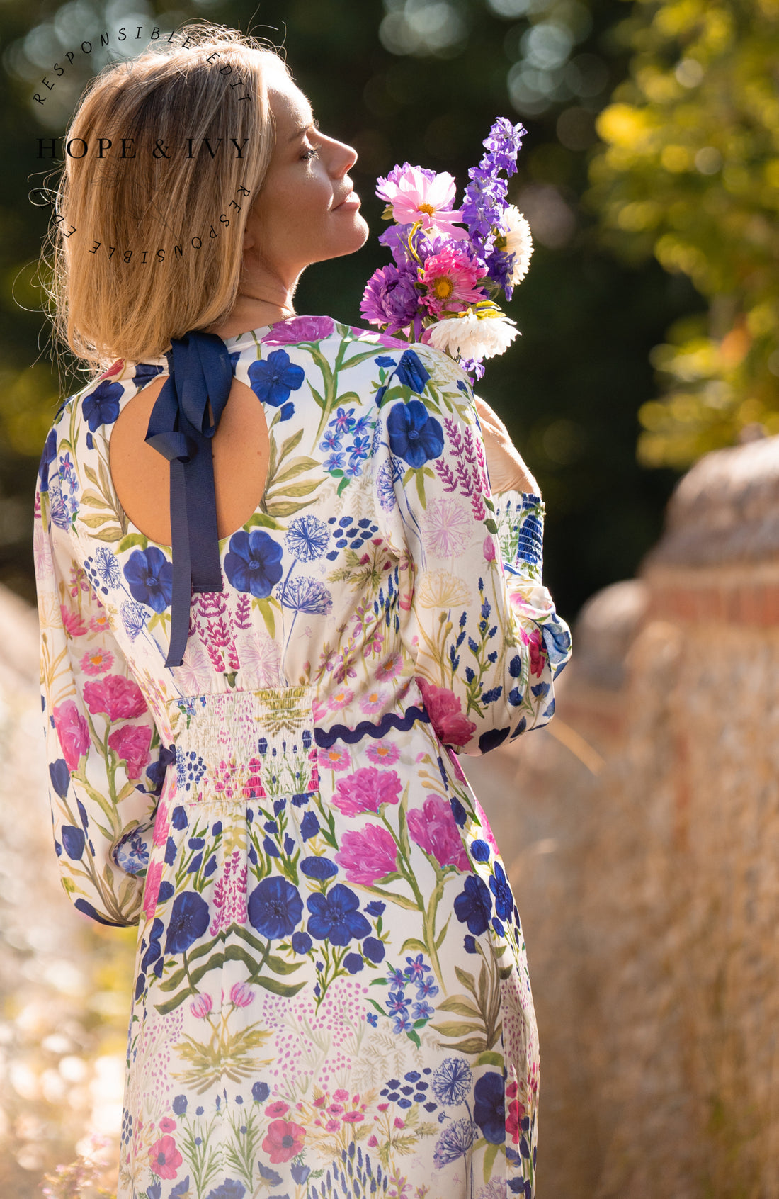 The Caroline High Neck Maxi Dress (White Multi)