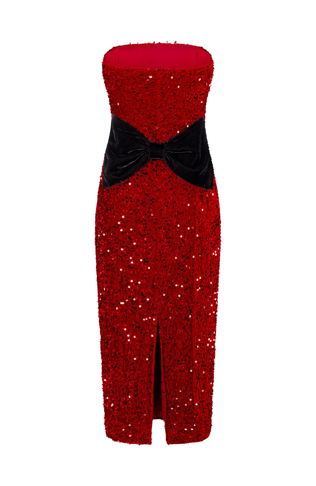 The Clarette Strapless Sequin Midi Dress (Red)