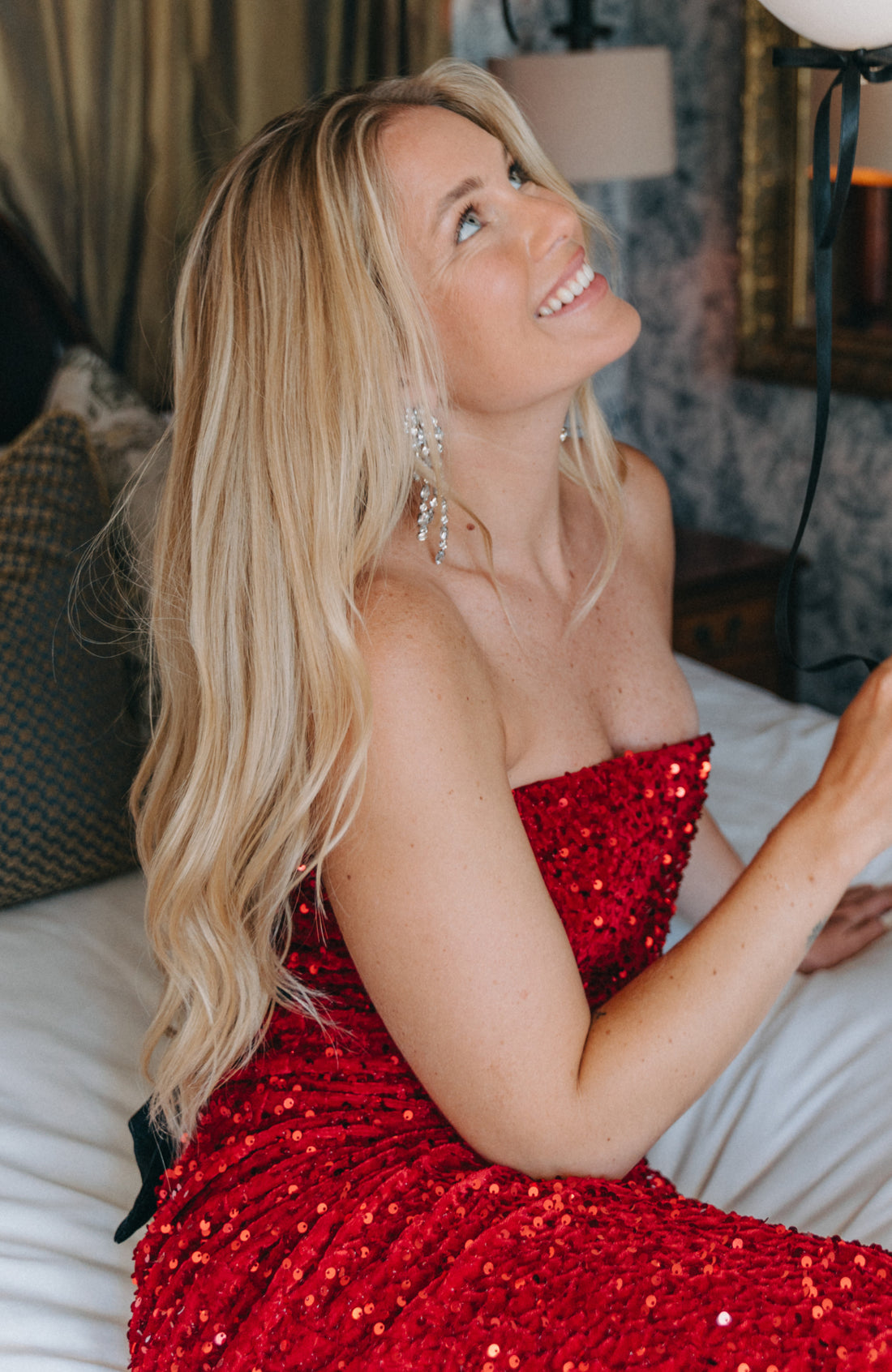 The Clarette Strapless Sequin Midi Dress (Red)