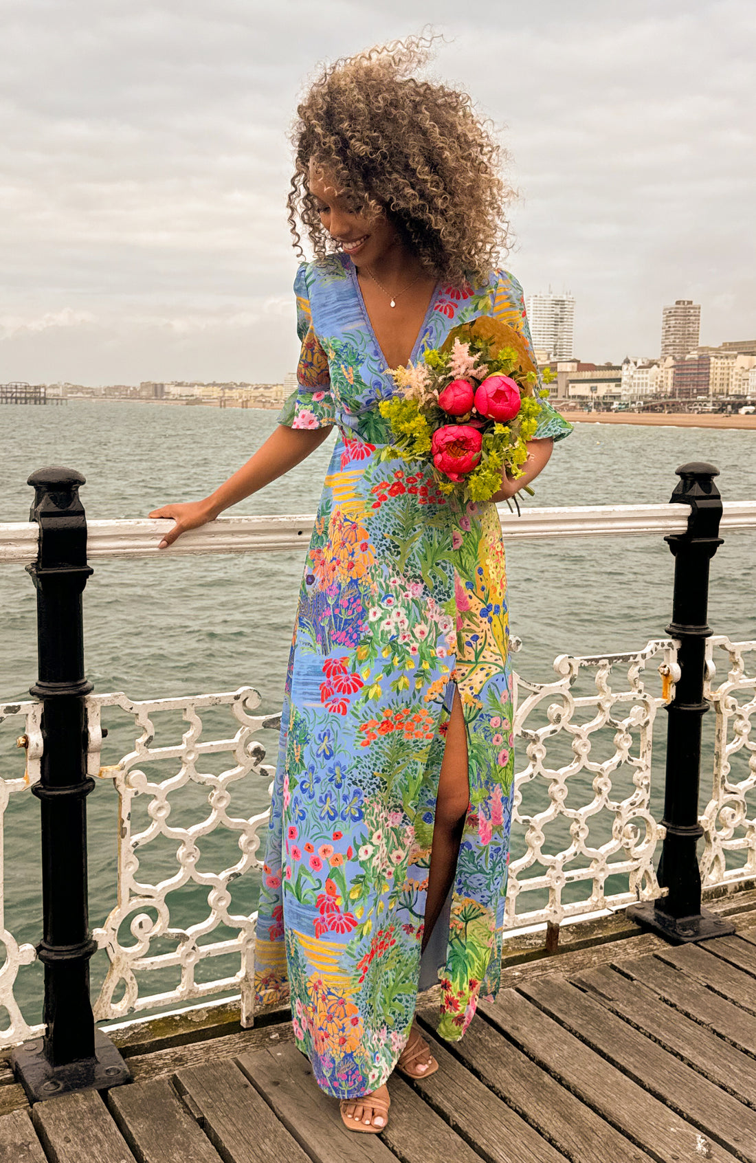 The Hazel Frill Sleeve Maxi Dress (Blue)