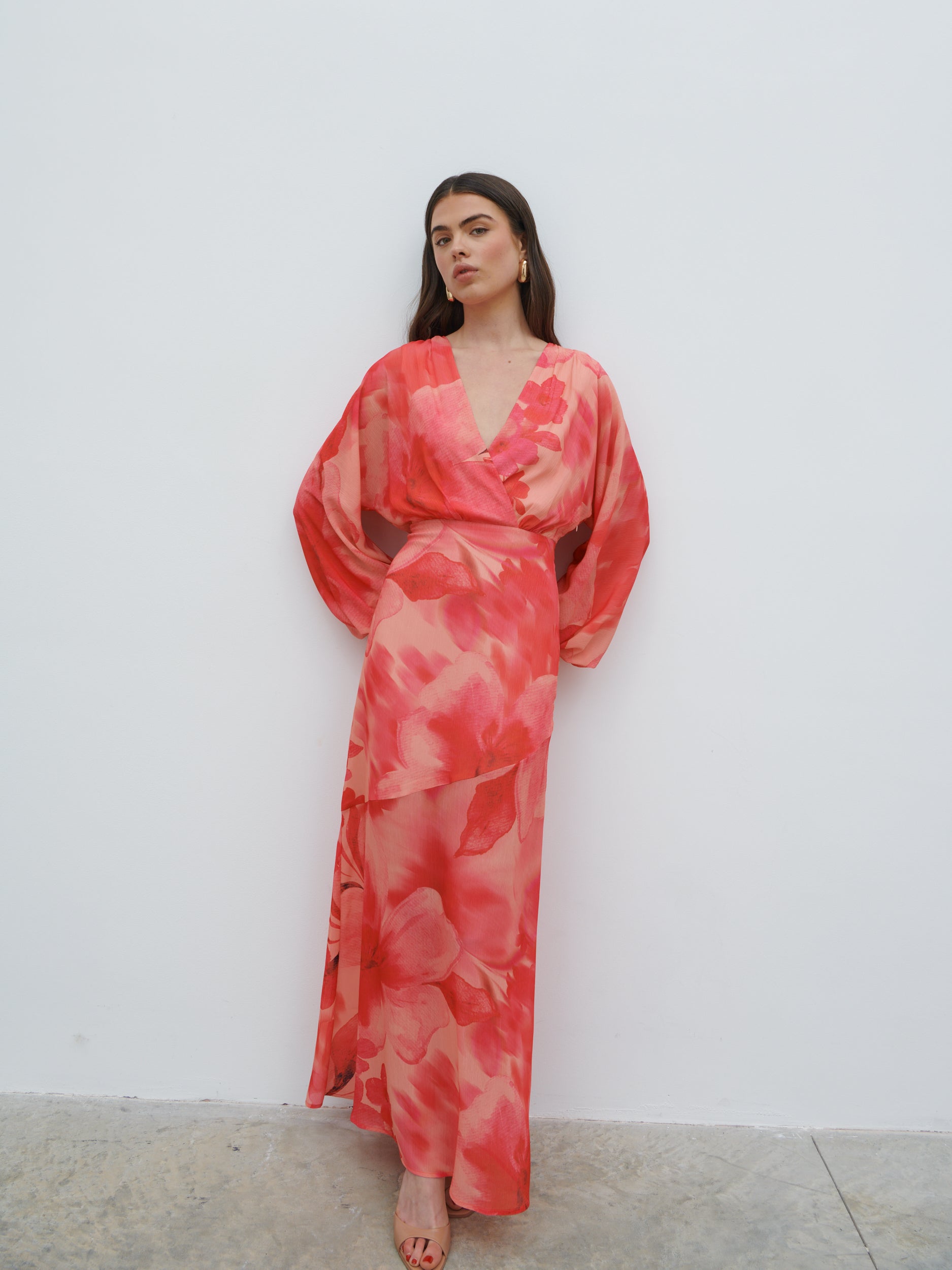 Theia Batwing Maxi Dress (Pink Floral)