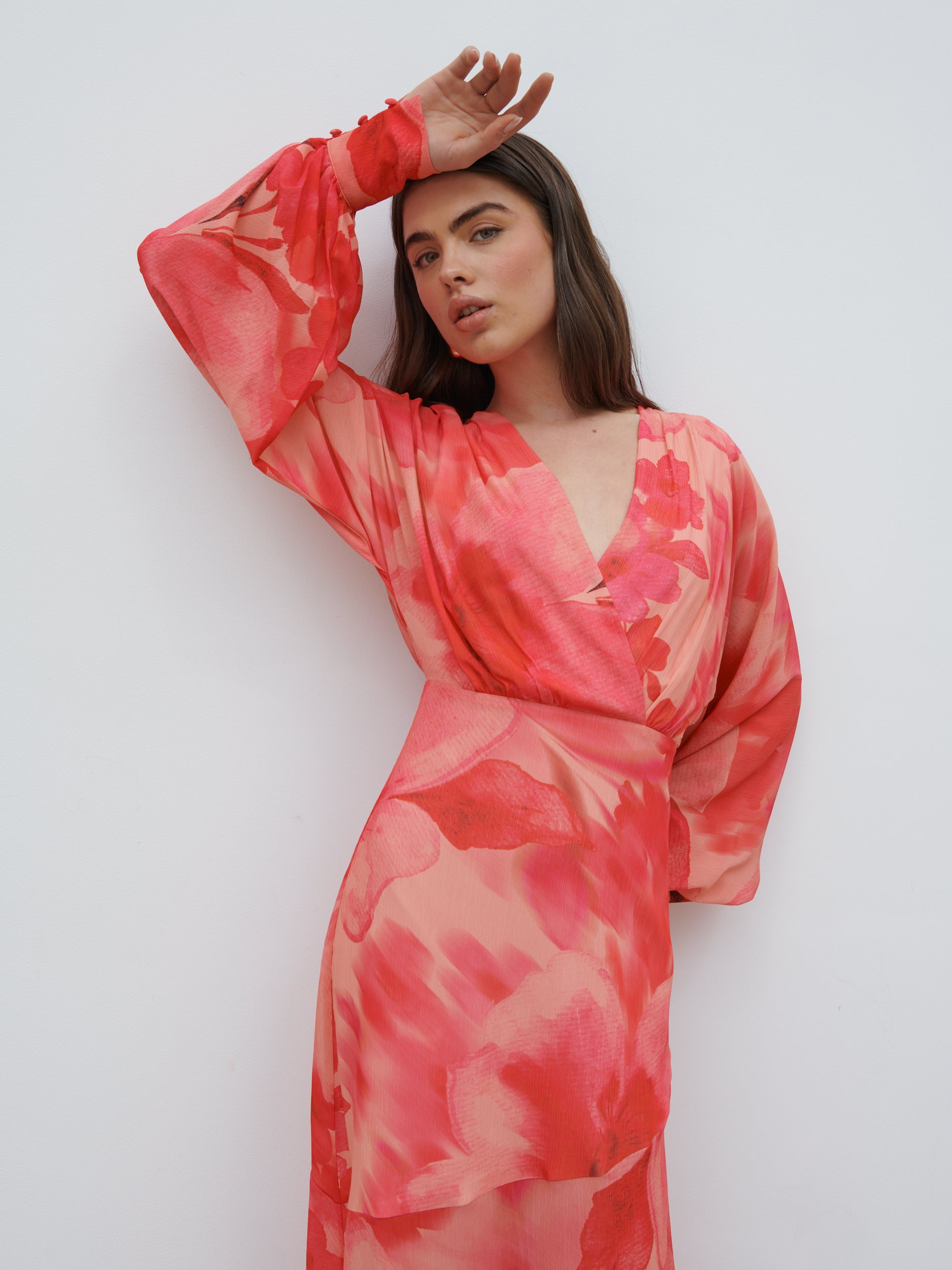 Theia Batwing Maxi Dress (Pink Floral)