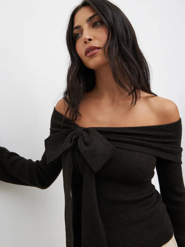 Tilda Bardot Bow Knit Top (Brown)
