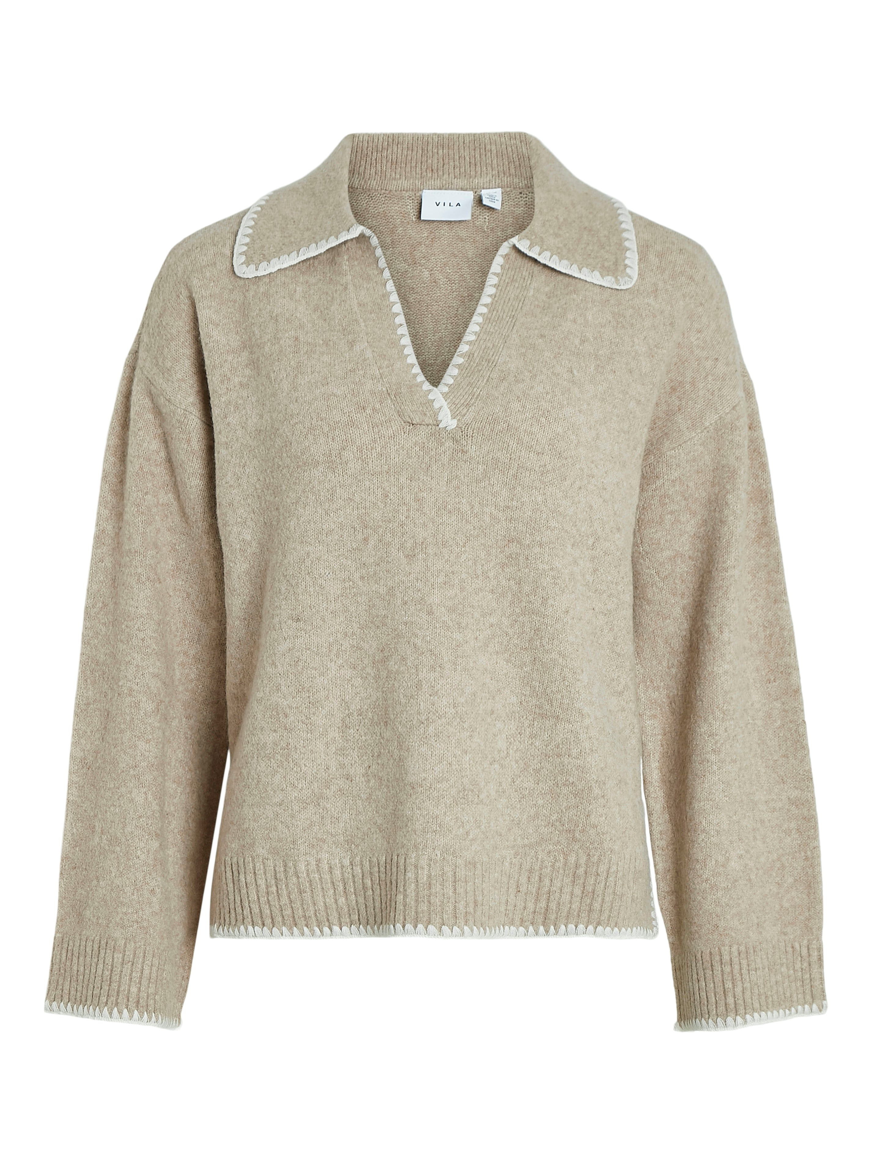 Yazmin V-Neck Jumper (Natural Melange/White)