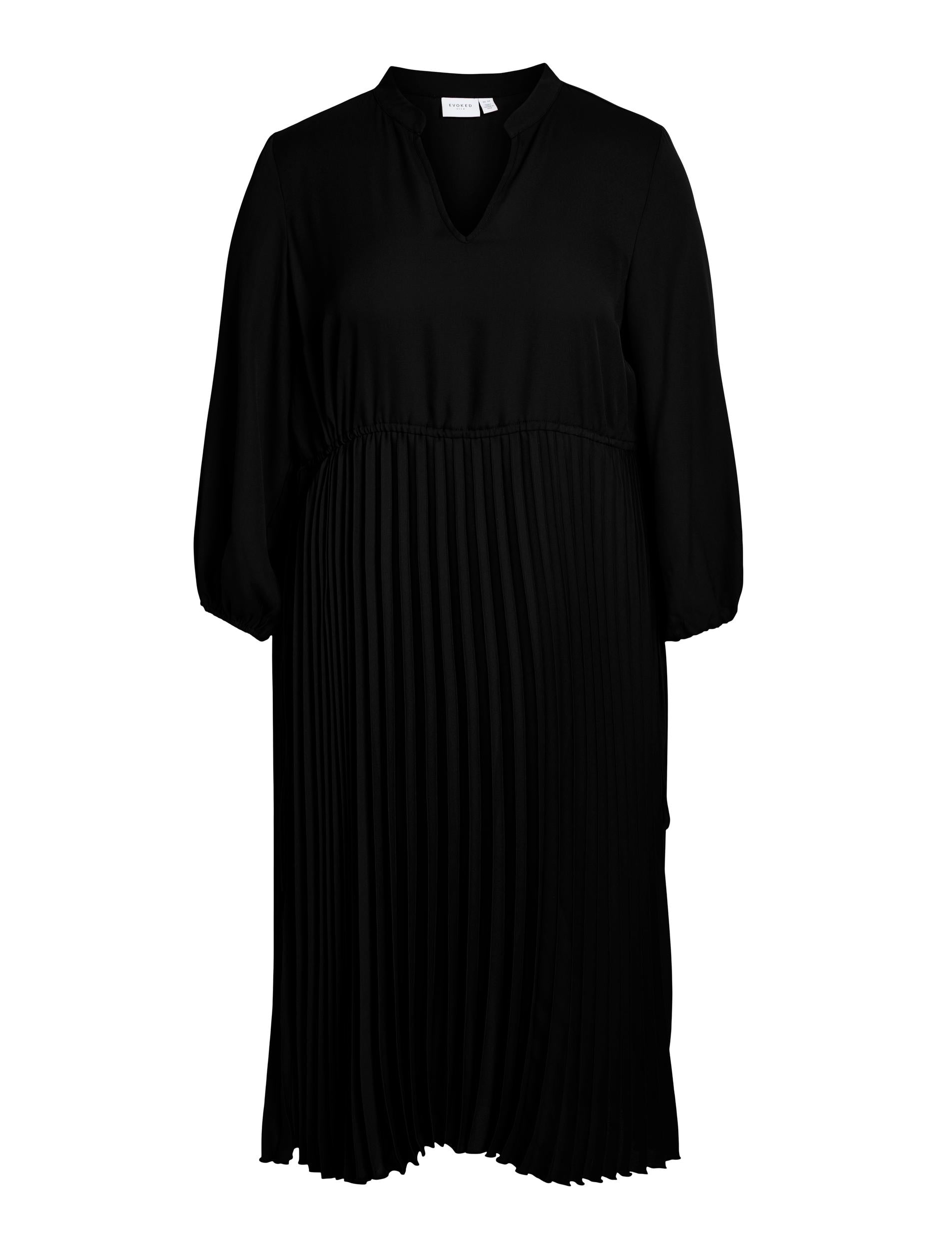 LILLIAN PLISSE V NECK DRESS (BLACK)