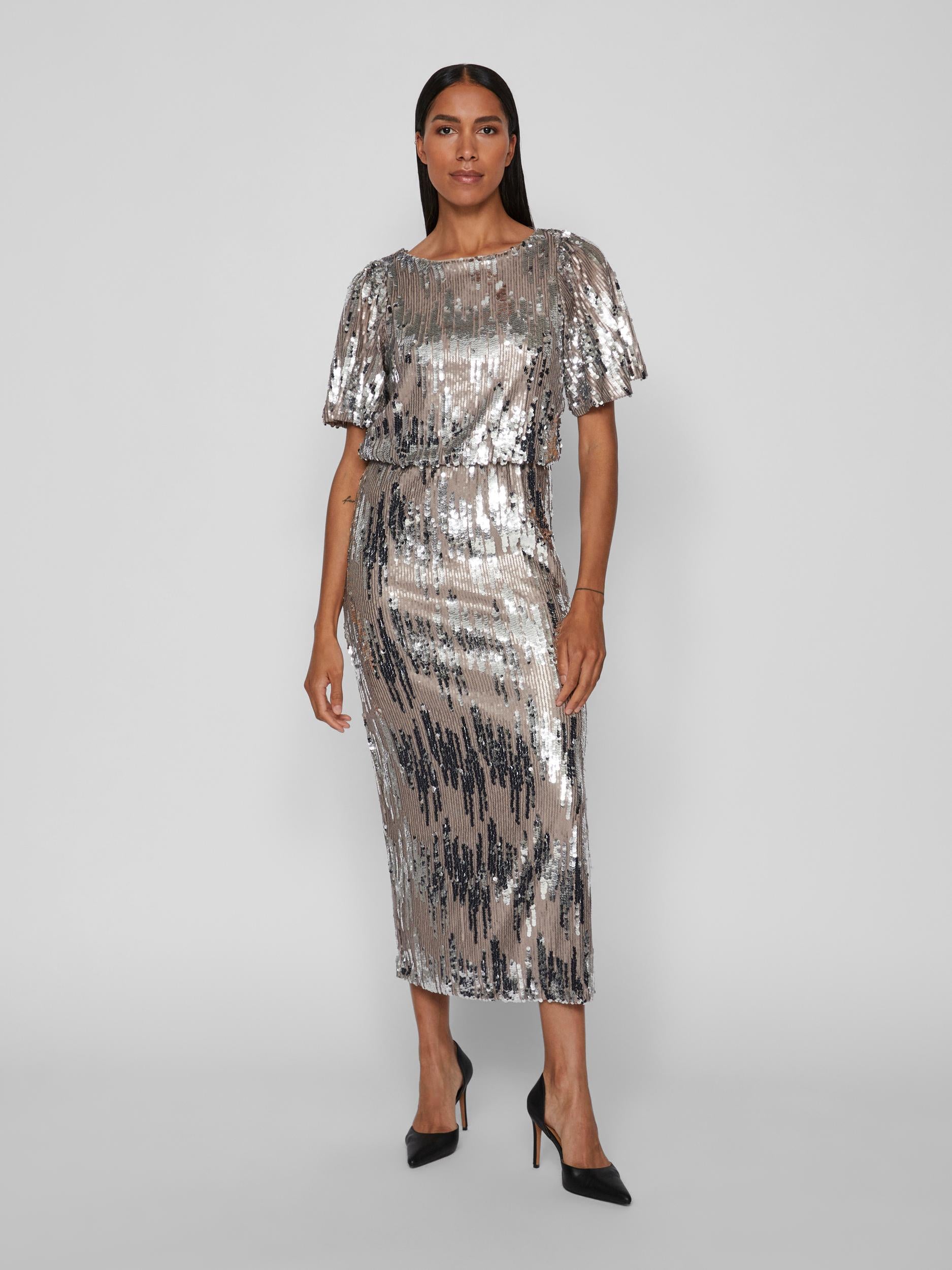 VIMA SEQUIN ANKLE DRESS (SILVER)