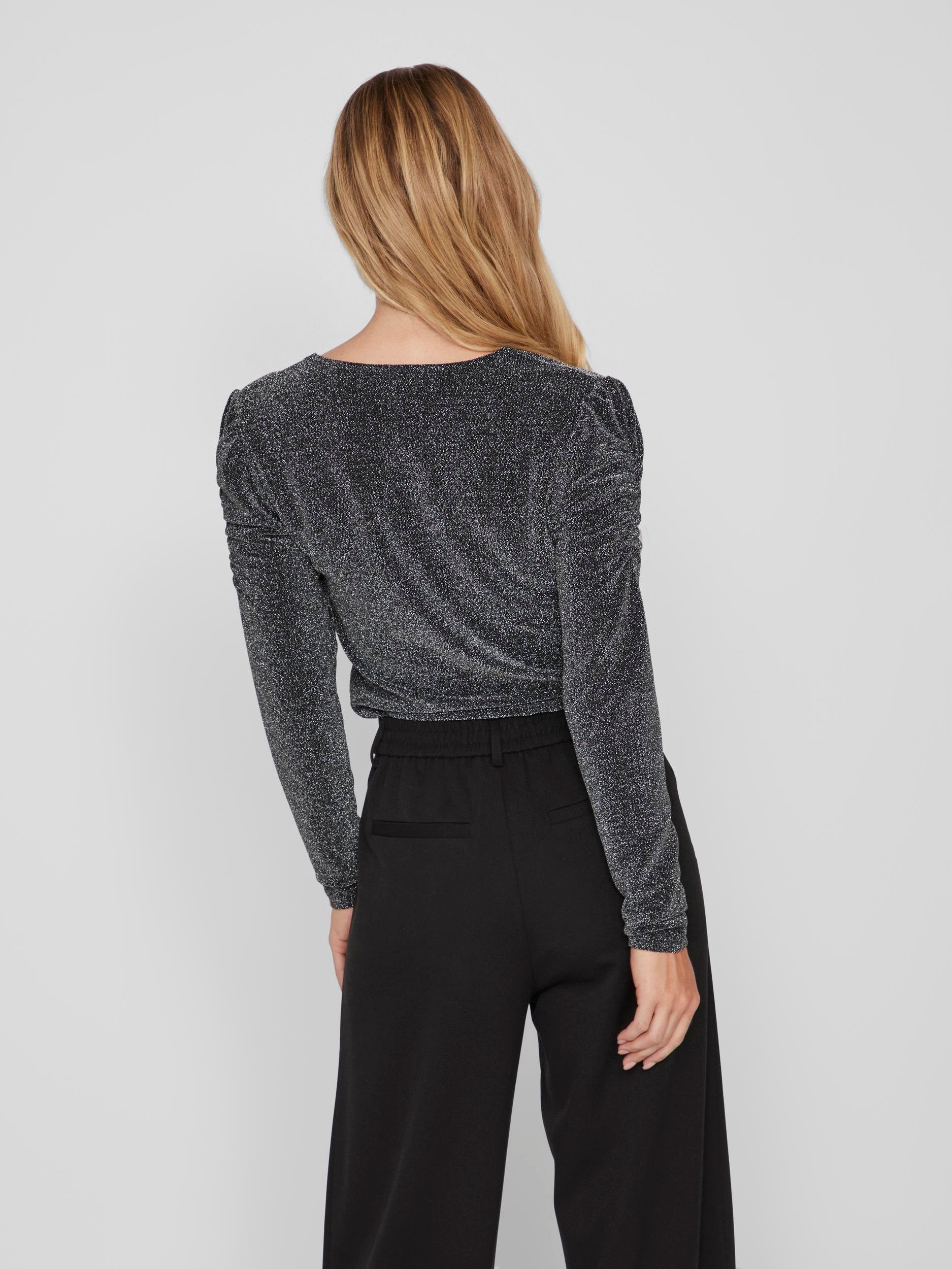 VISHA V-NECK TOP (BLACK/SILVER)