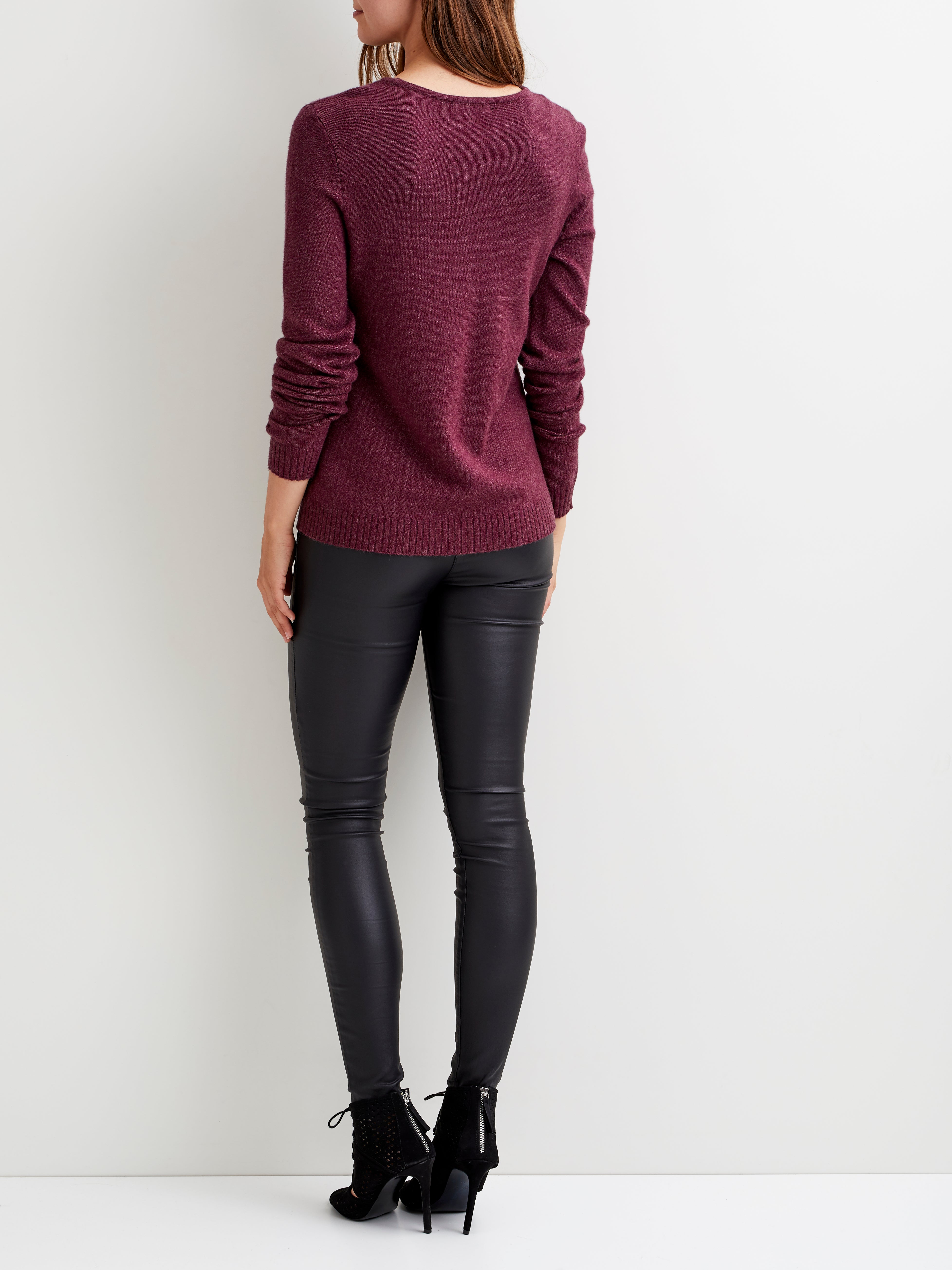 Miela V-Neck Jumper (Dark Fig/Melange)