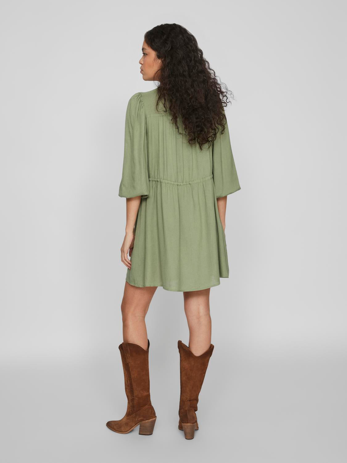 Pricilla O-Neck 7/8 Dress (Oil Green)