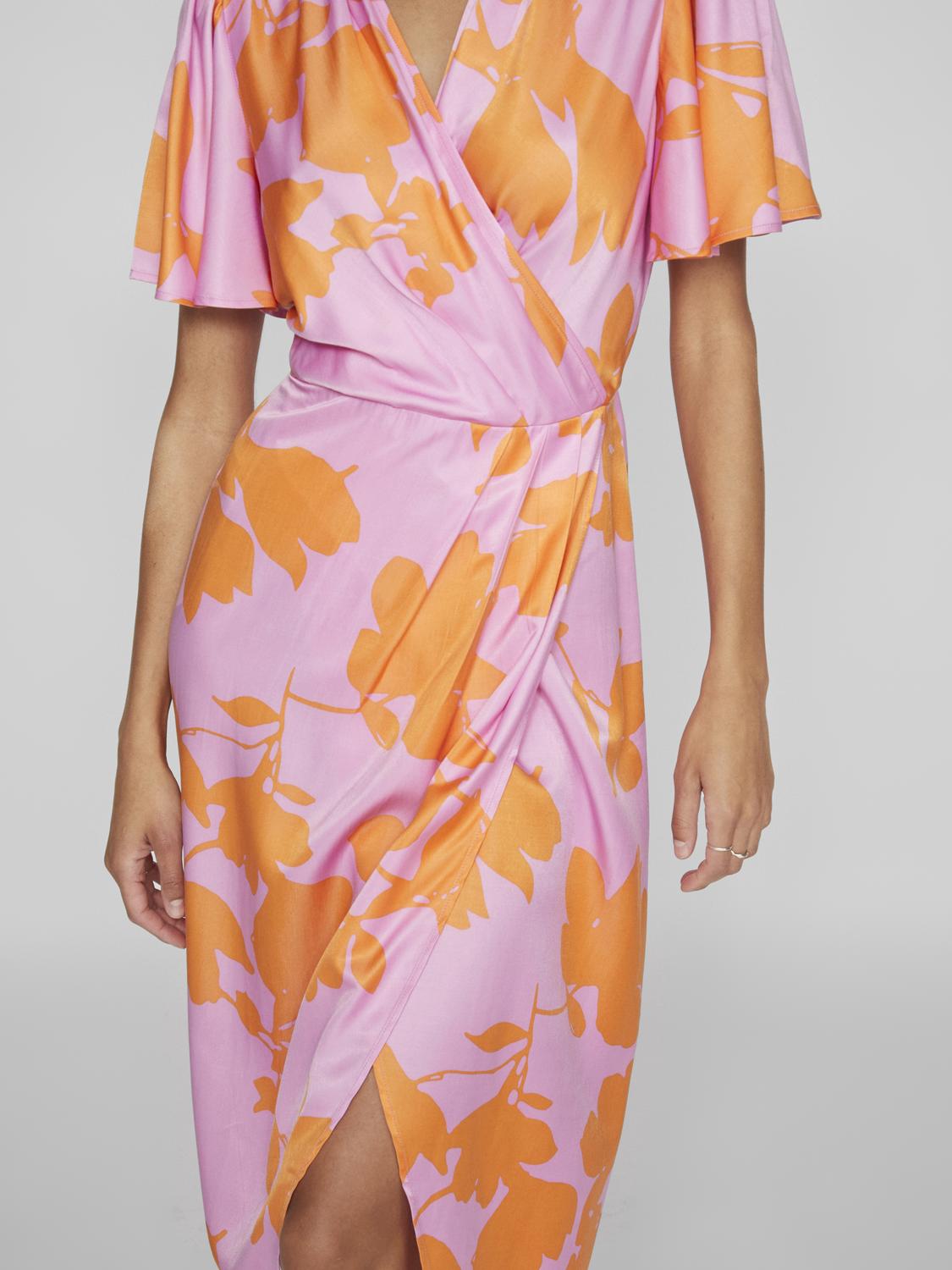 Nakita V-Neck Wrap Midi Dress Lilac/Orange