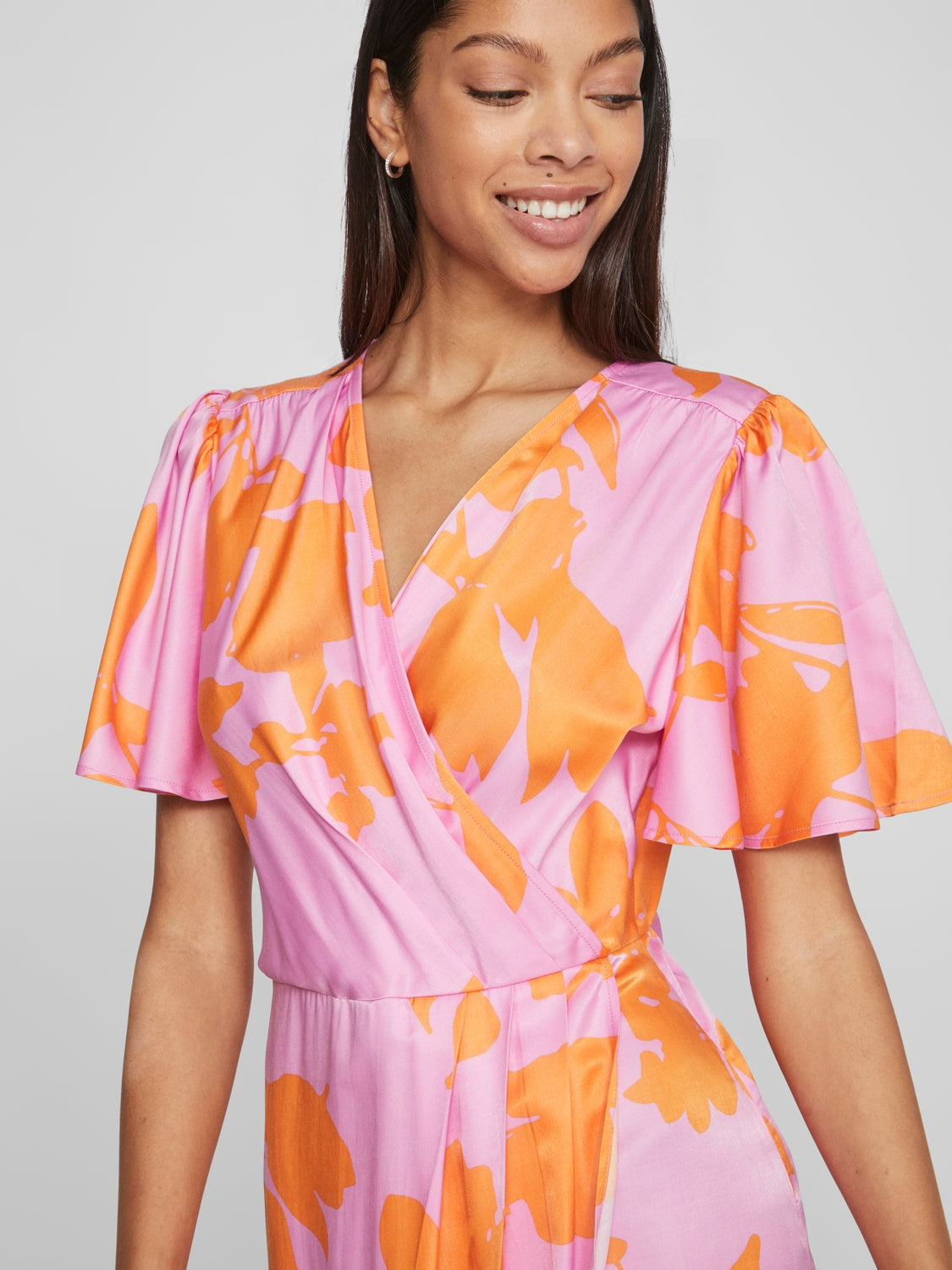 Nakita V-Neck Wrap Midi Dress Lilac/Orange