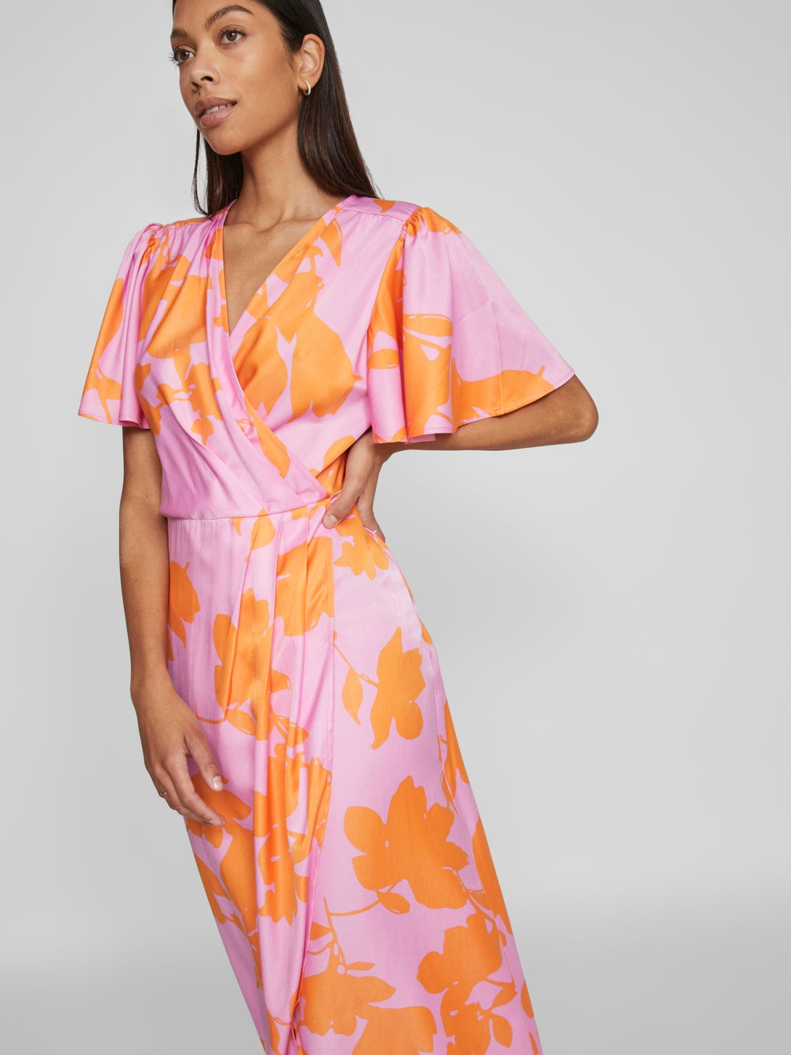 Nakita V-Neck Wrap Midi Dress Lilac/Orange