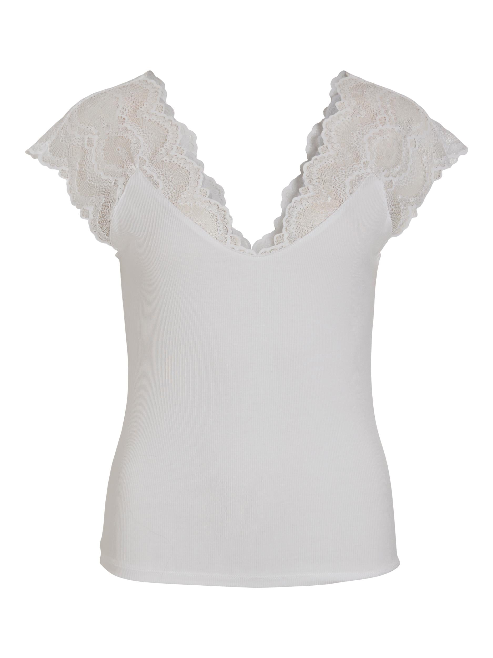 ICKA V-NECK LACE TOP (SNOW WHITE)