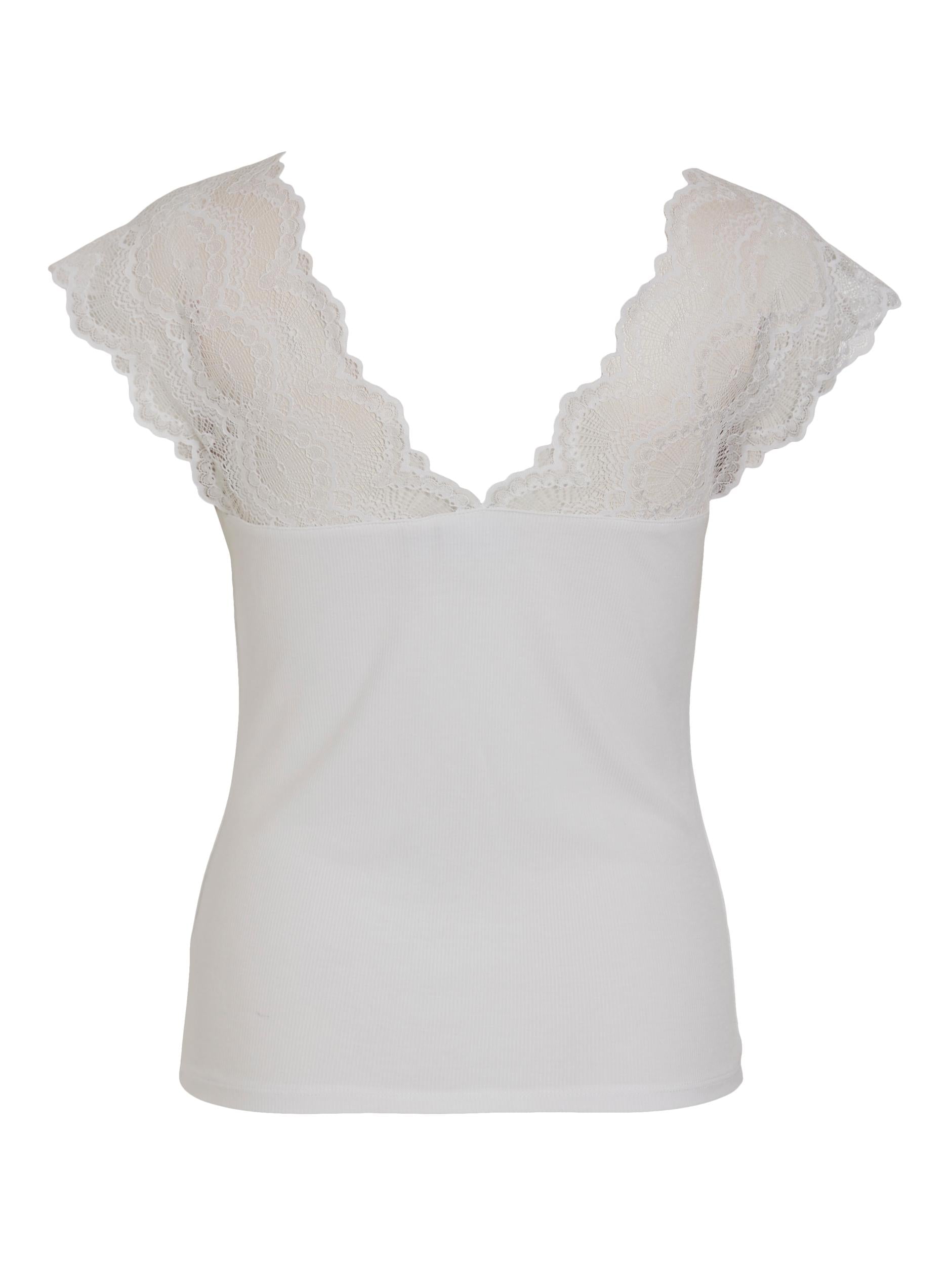 ICKA V-NECK LACE TOP (SNOW WHITE)