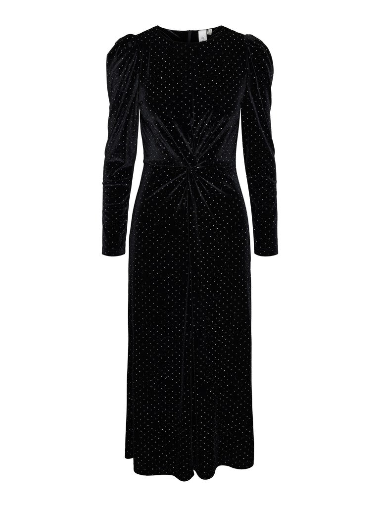Shella Midi Dress (Black/Rhinestone)