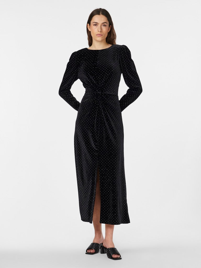Shella Midi Dress (Black/Rhinestone)