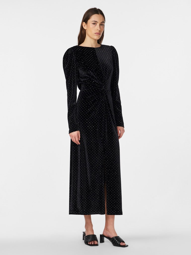 Shella Midi Dress (Black/Rhinestone)