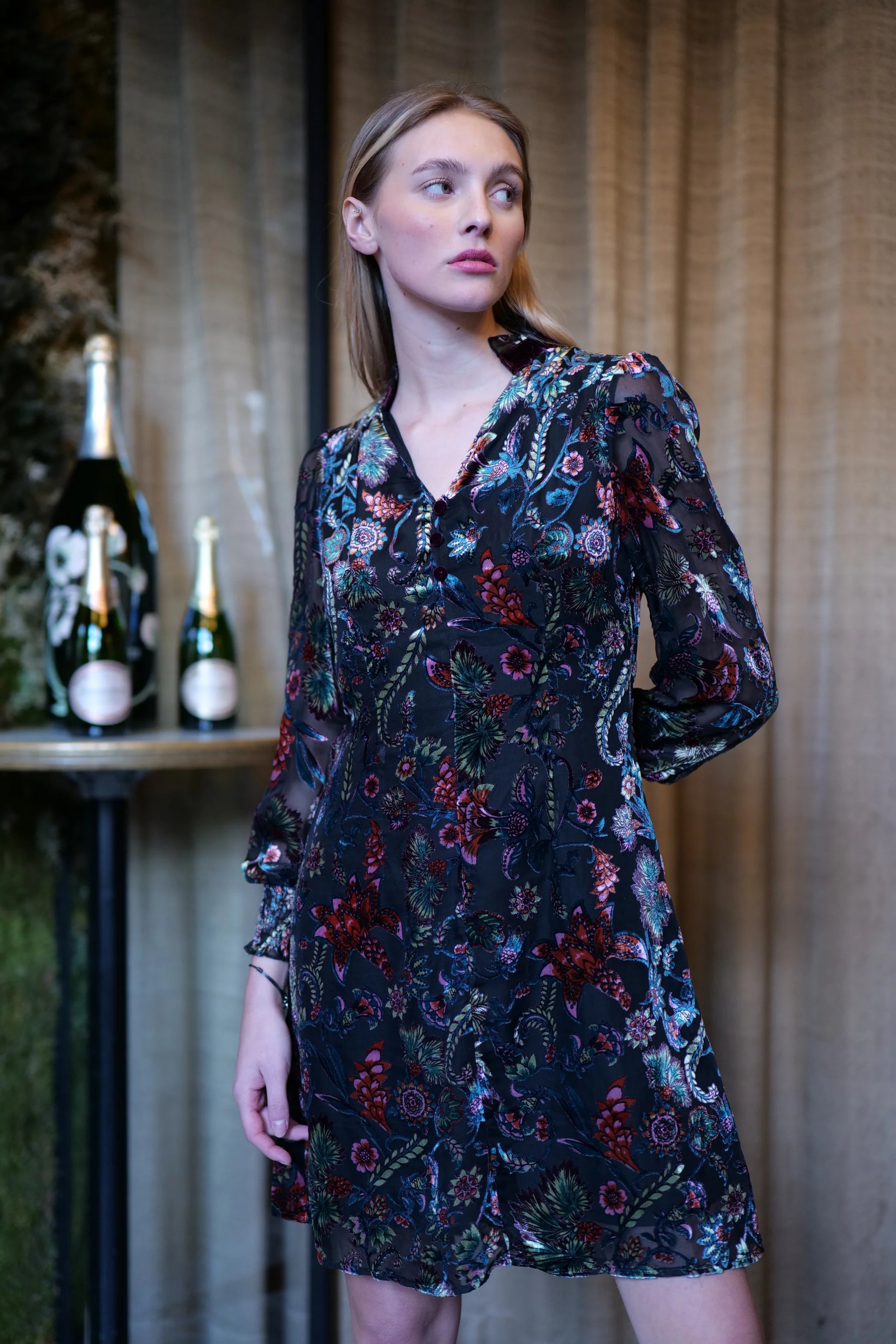 Jima Velvet Mini Dress (Black)