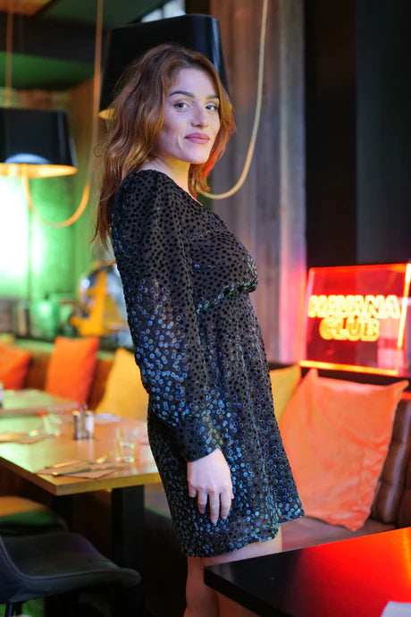 Miya Velvet Polka Dot Mini Dress (Green) | Love Cherish | Dress