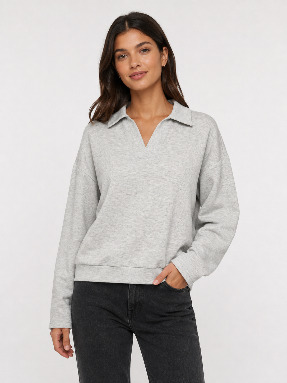 Polly Polo Sweatshirt (Grey Melange)