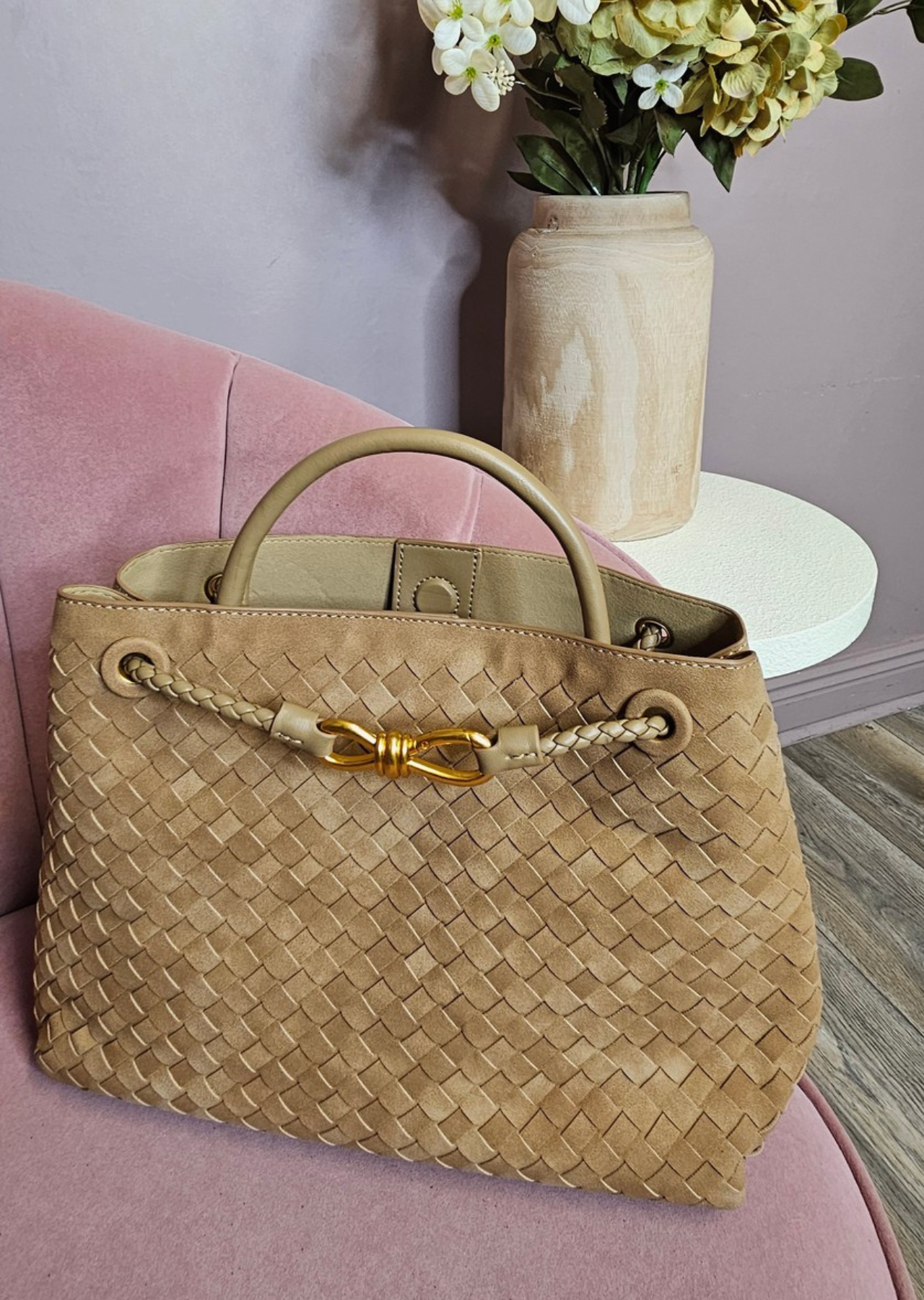 Belinda Suede Shoulder Bag (Carmel)