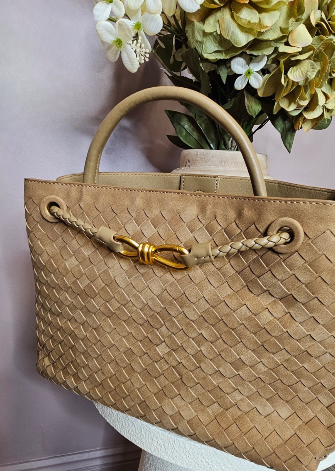 Belinda Suede Shoulder Bag (Carmel)