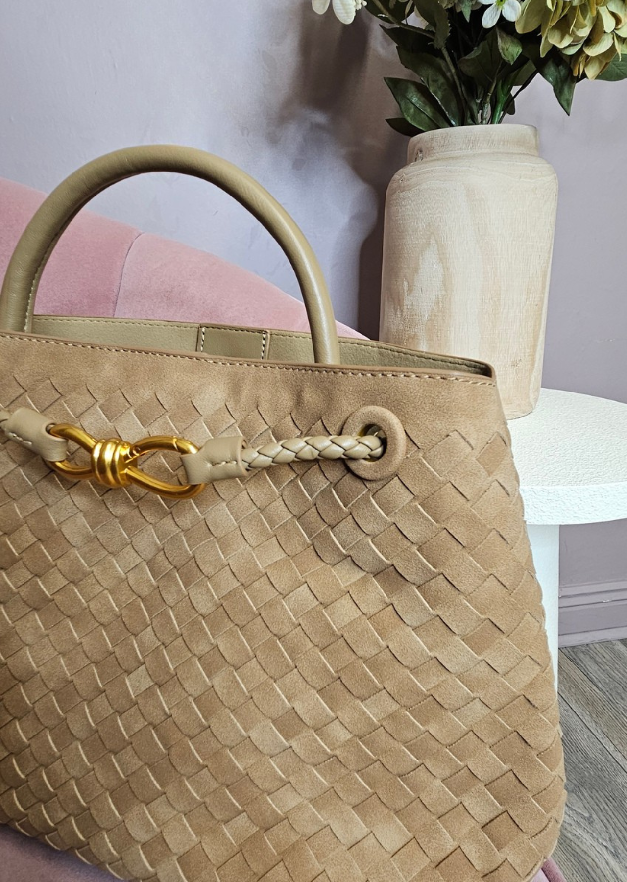 Belinda Suede Shoulder Bag (Carmel)