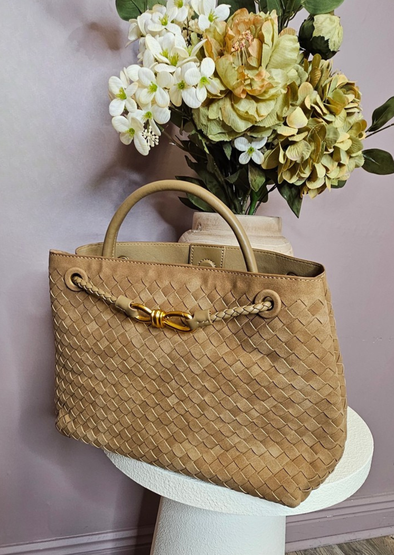 Belinda Suede Shoulder Bag (Carmel)