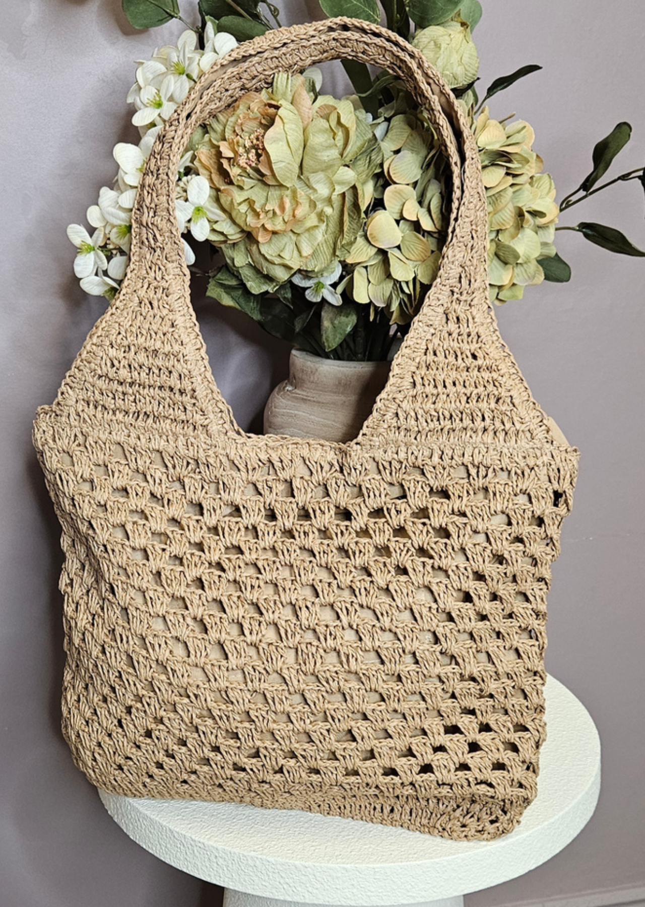 Jenna Straw Holdall Bag (Taupe)