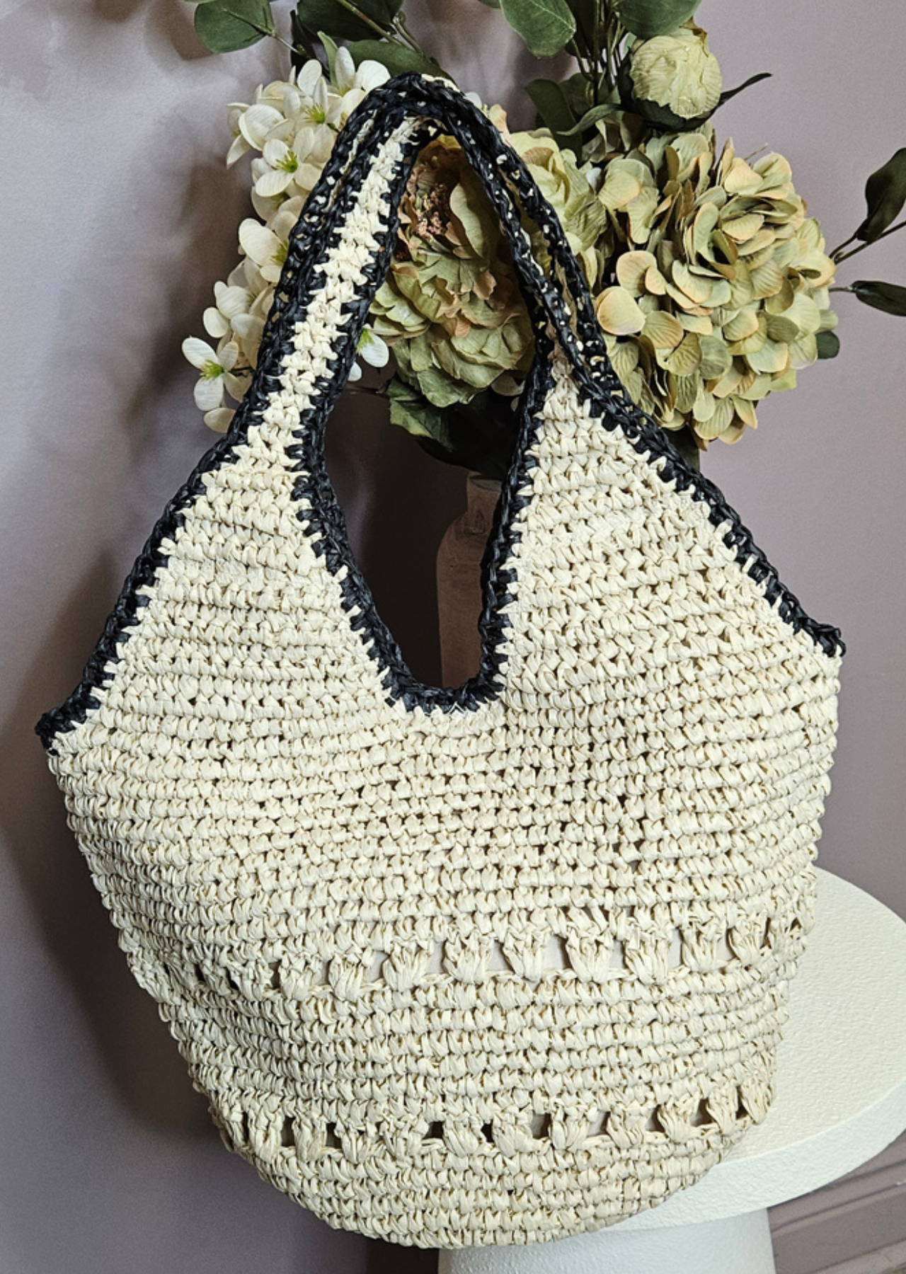 Vanessa Straw Holdall Bag (Natural/Black)