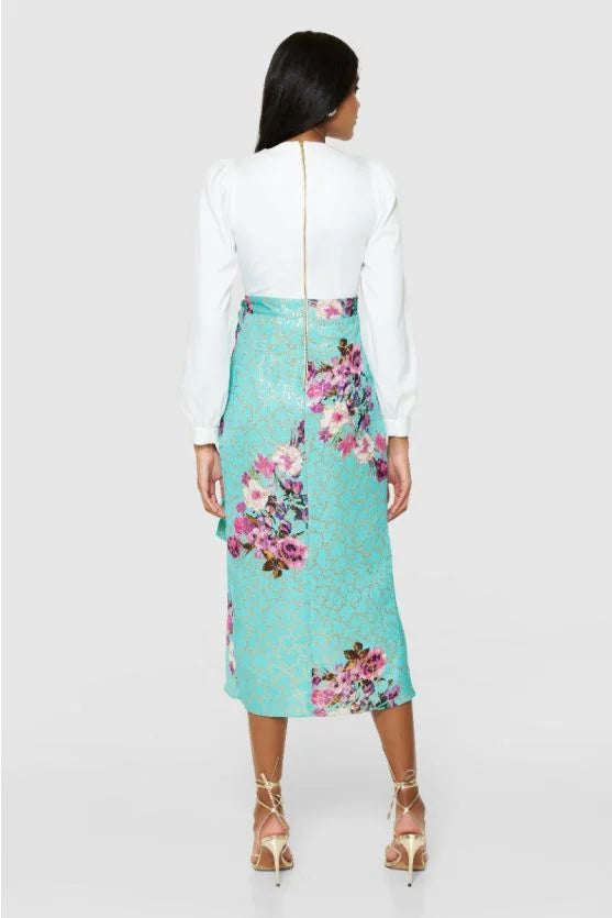 Paula Pencil Wrap Midi Dress (Turquoise)