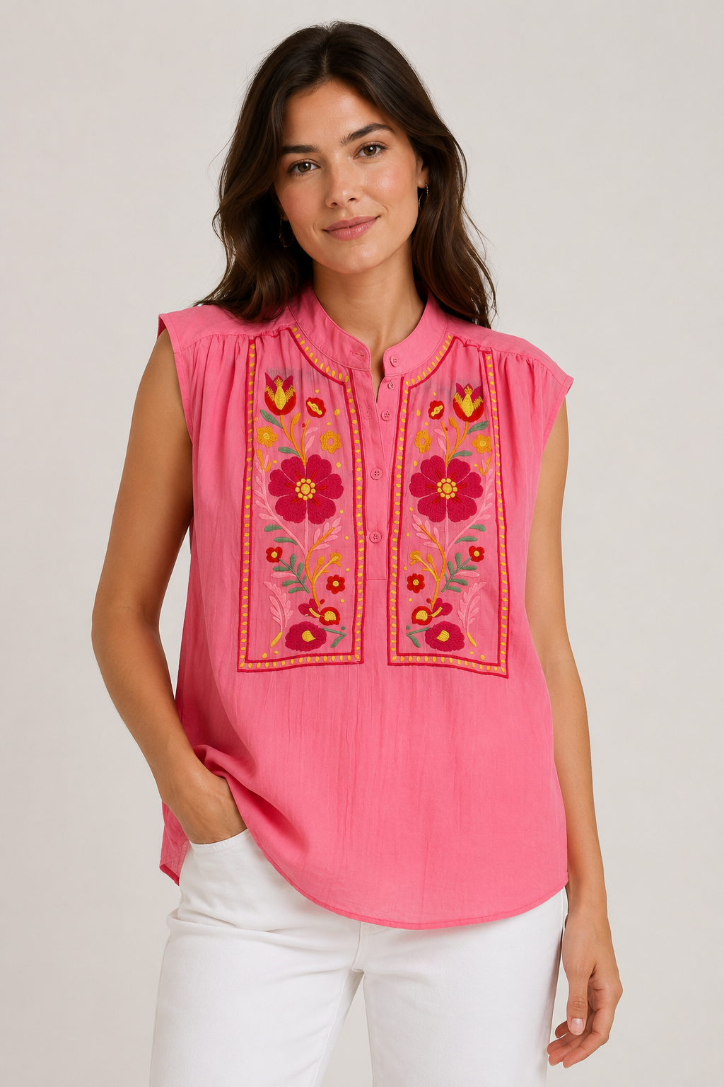 Claire Sleeveless Top (Pink)