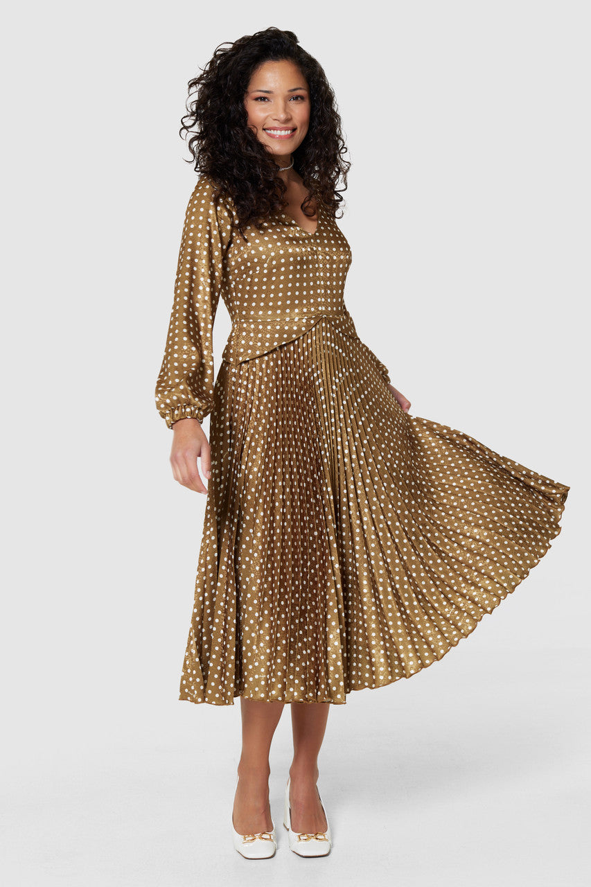 Orna Pleated Skirt Dress (Olive)