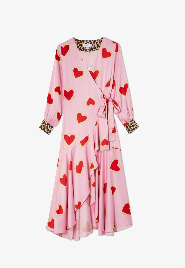 Hazel Wrap Dress (Pink Hearts) | Love Cherish