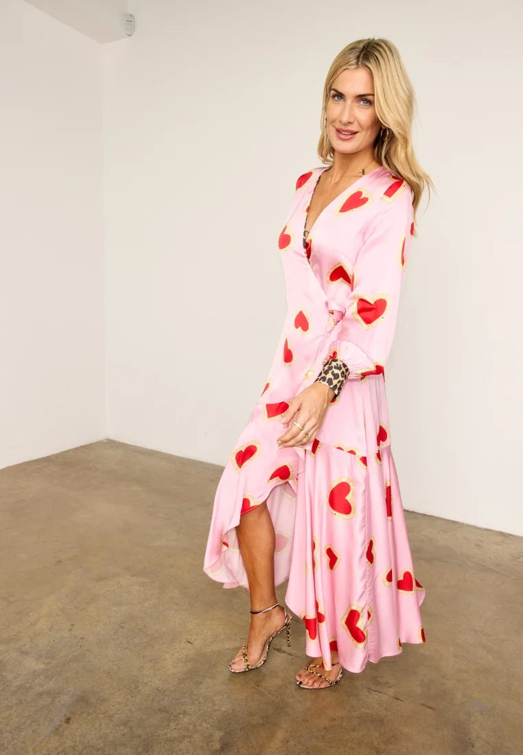Hazel Wrap Dress (Pink Hearts) | Love Cherish