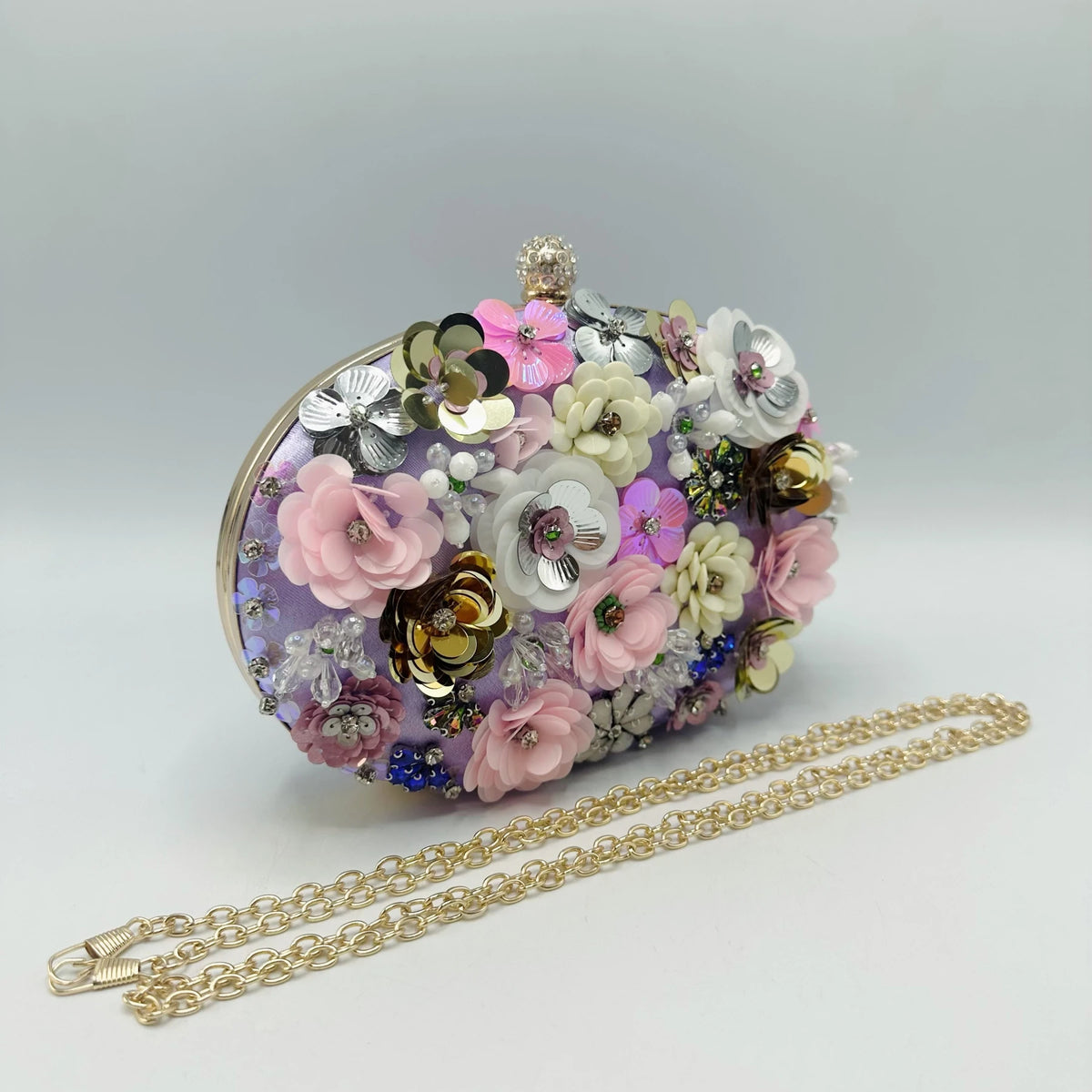 Lillianna Flower Clutch (Lilac/Gold) | Love Cherish | Handbag