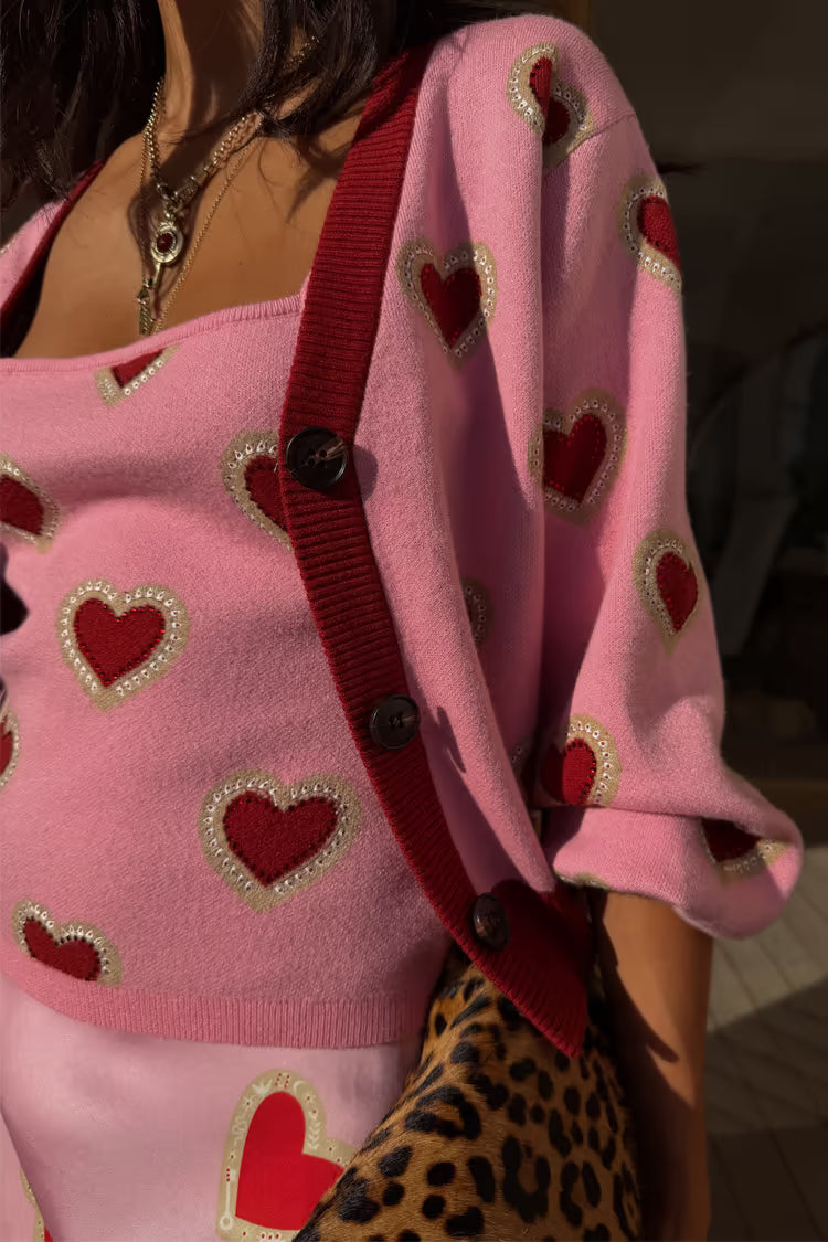 Pink Hearts Cardigan (Pink)