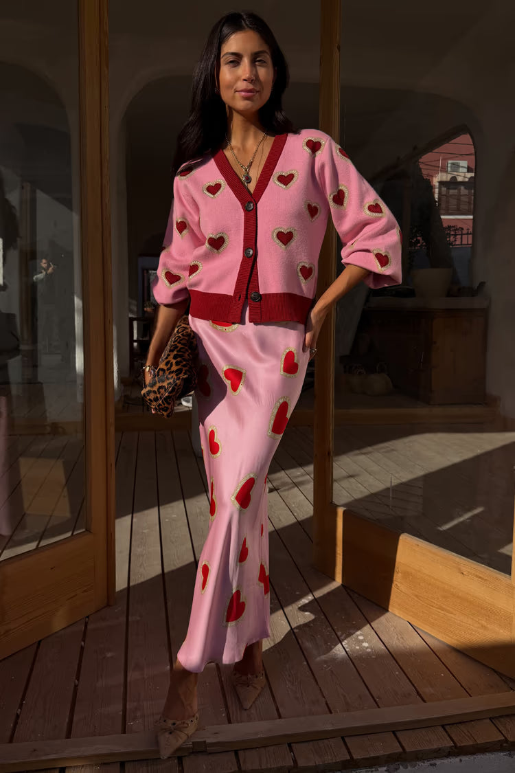 Pink Hearts Cardigan (Pink)