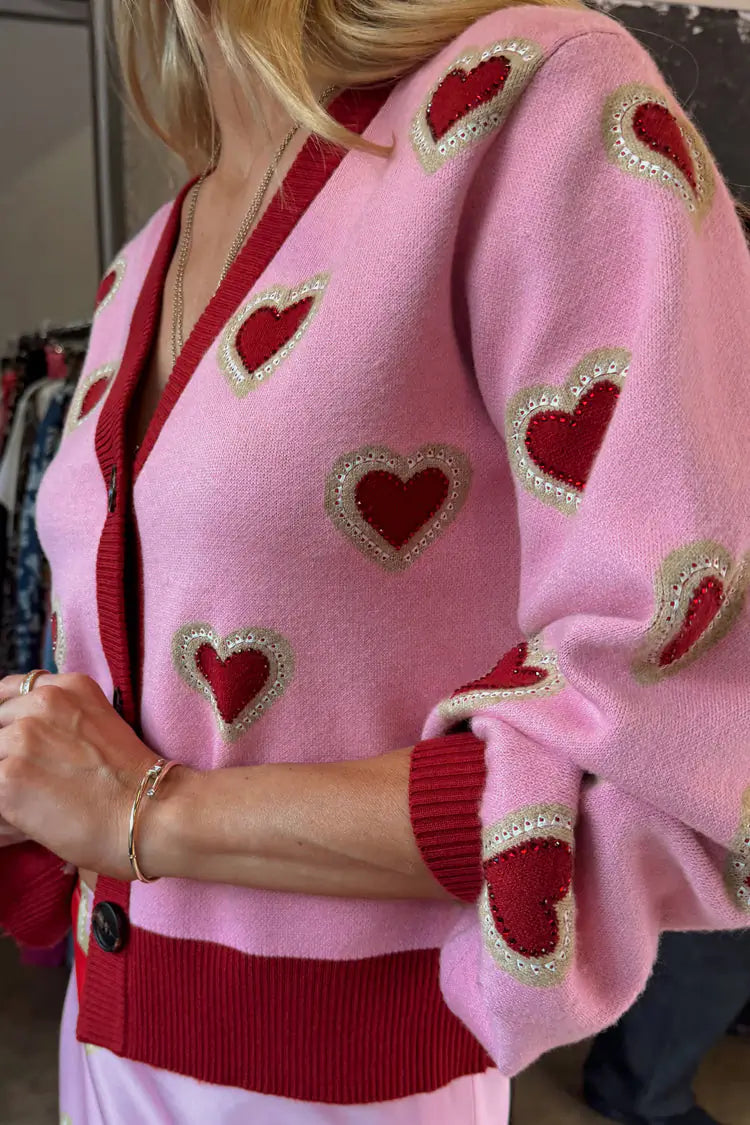 Pink Hearts Cardigan (Pink)