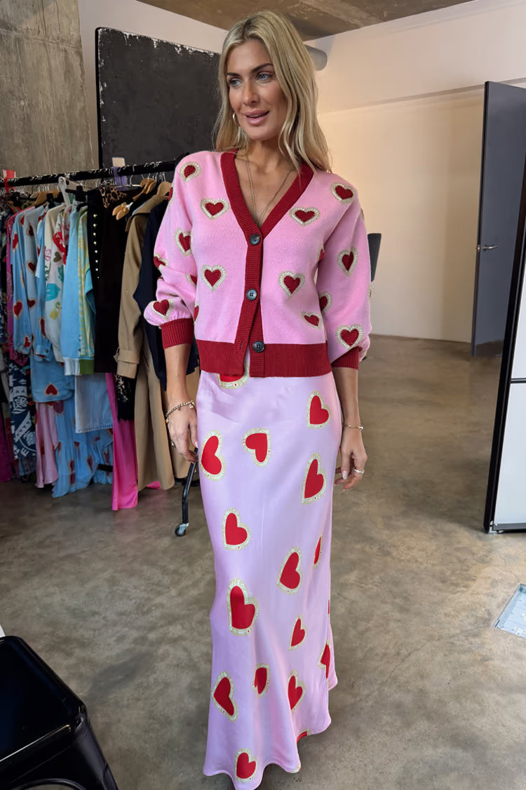 Pink Hearts Cardigan (Pink)