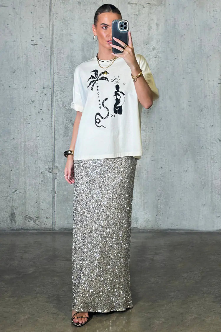 Dorris Sequin Skirt (Silver)